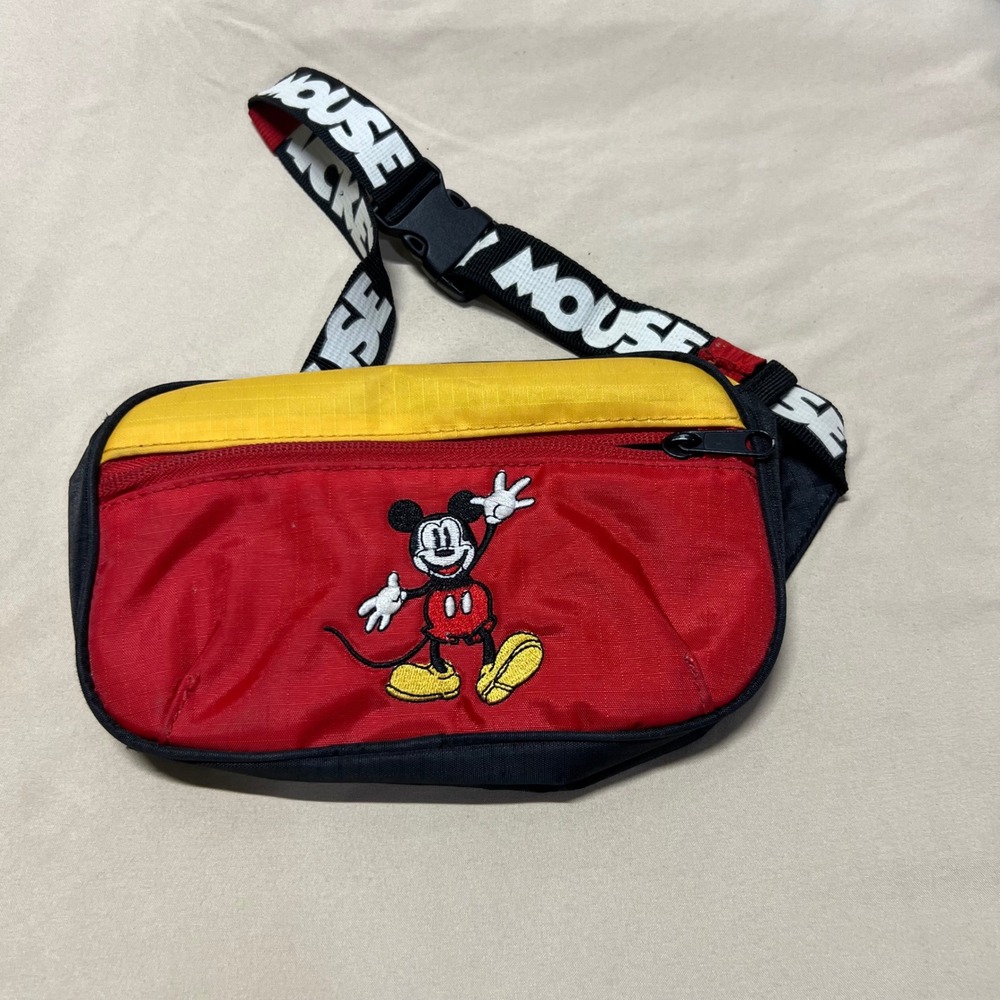 Disney Mickey Mouse Fanny Pack Red Yellow Ripstop Nylon Waist Bag Logo Strap